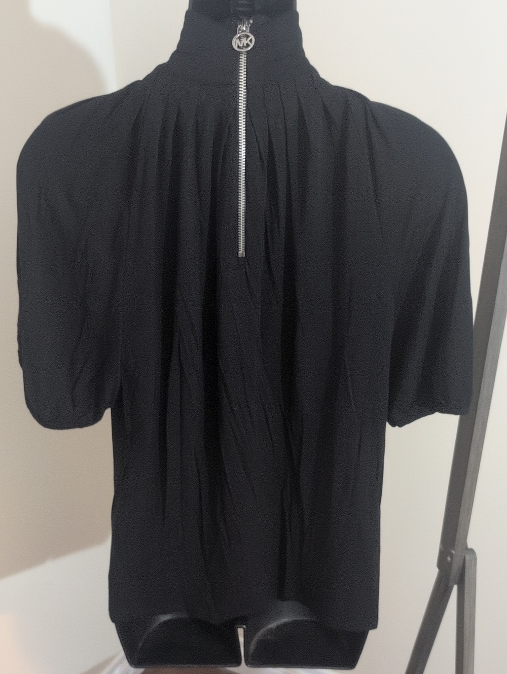 Michael Kors |Classic Black Women's Pleated Mock Neck Top